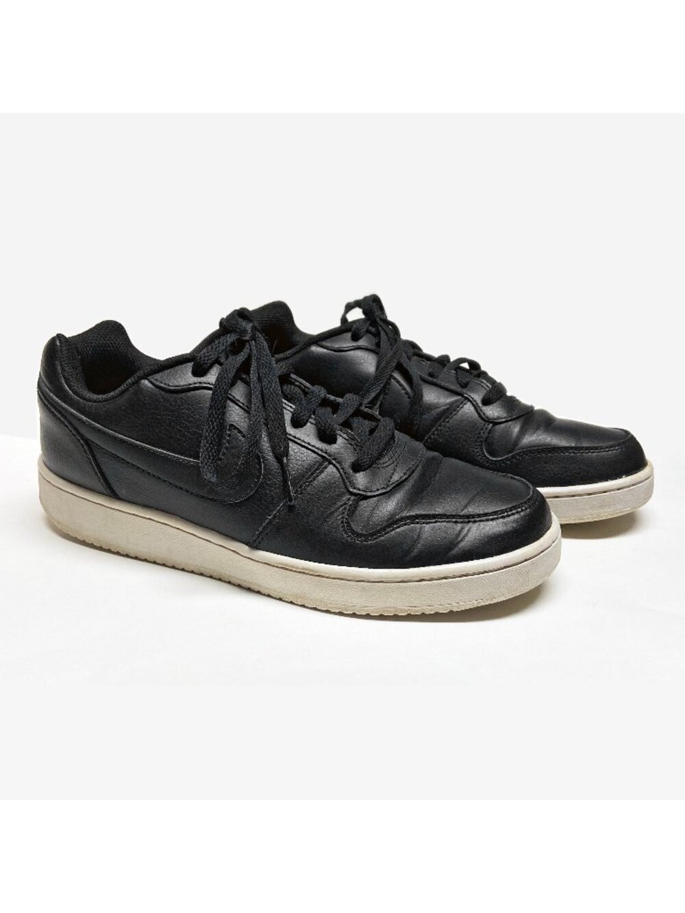 Nike Women's Ebernon Low Black Leather Sneakers Size 8 Lace-up AQ1779-001